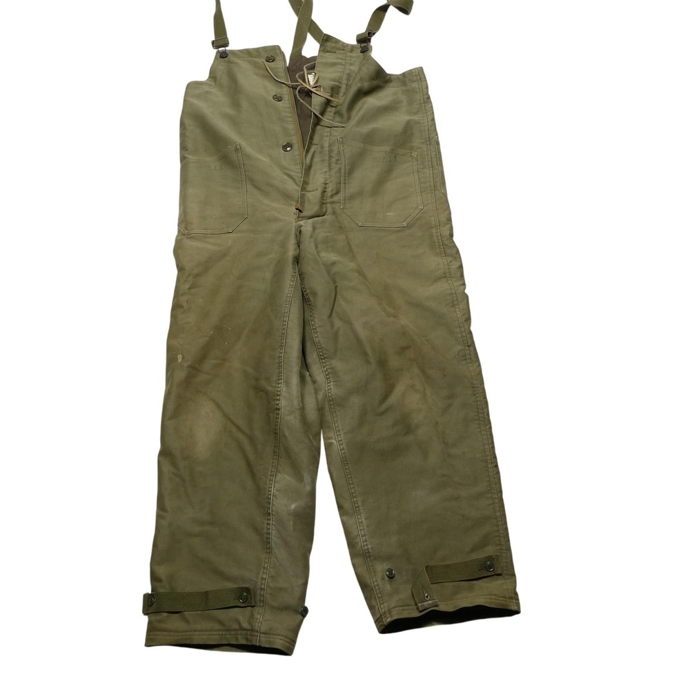 Vintage US Navy Deck Bib Overalls Mens Medium Green Twill‎ Wool Lined 40s USN